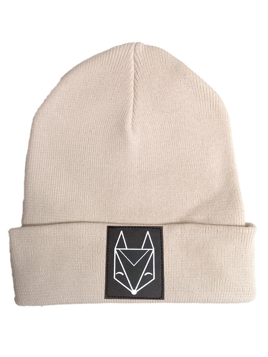 Rib Beanie mit Fuchs Logo Patch natur