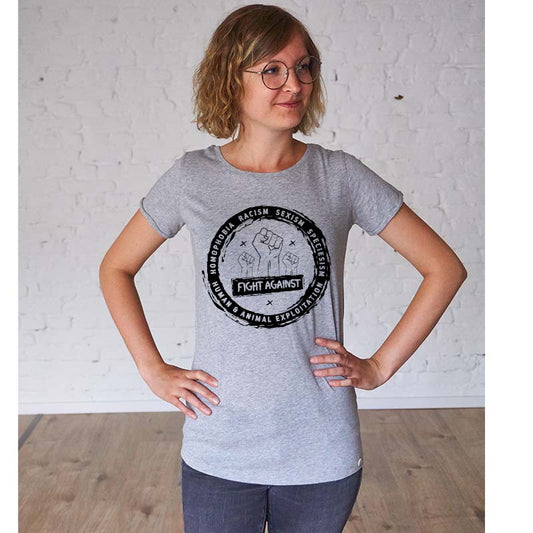 "fight against" - Frauen T-Shirt - grau - Róka - fair clothing